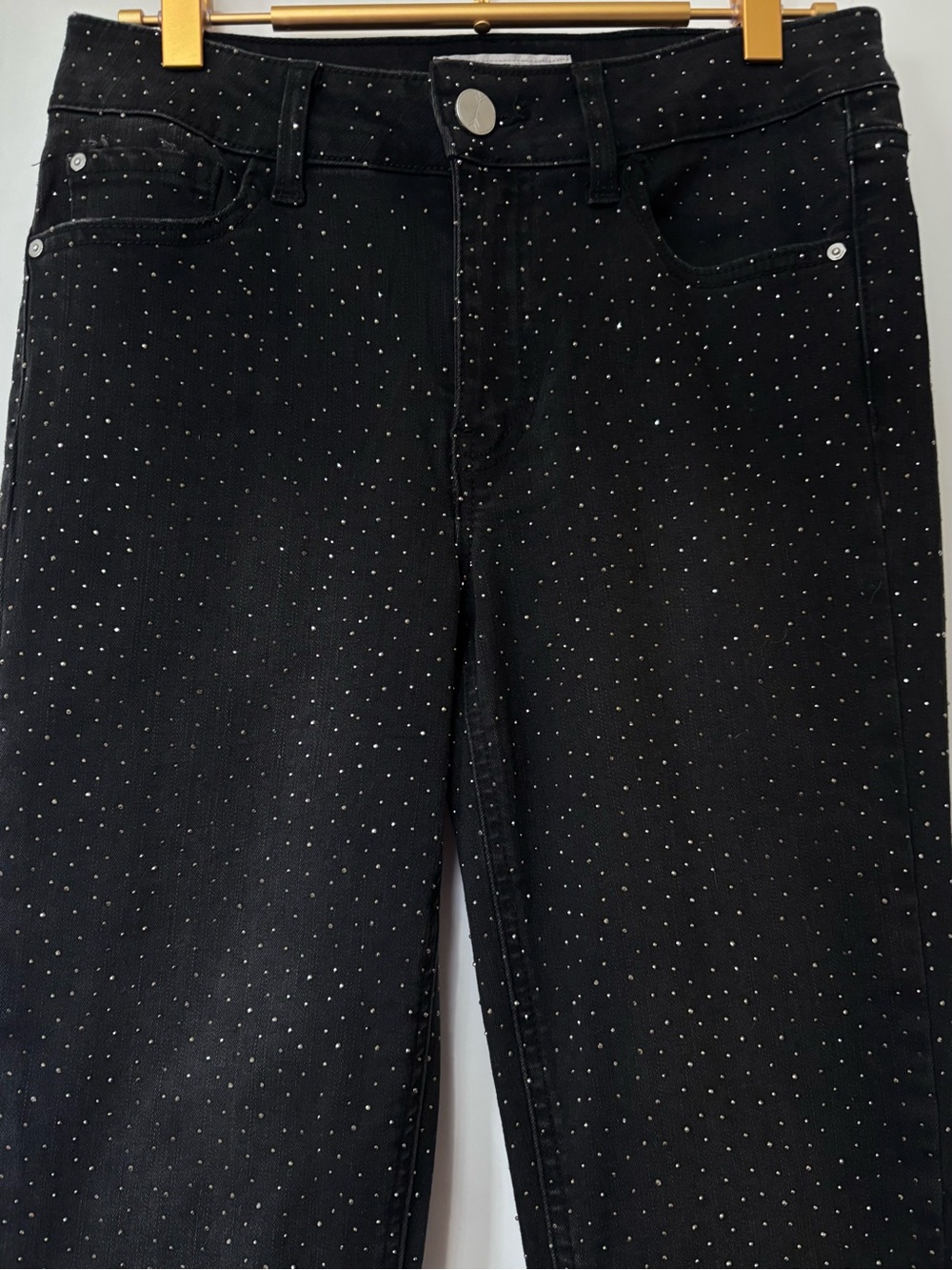Banjara| Black Straight-Leg High Waist Ankle Jeans w/ All Over Silver Studs Sz 8